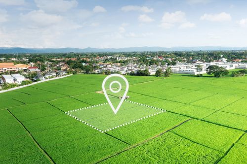 Parzelle mit Positionsmarker